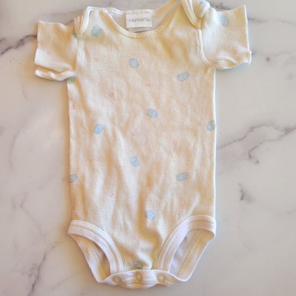 Carters vintage onesie 3-6 month pastel yellow striped elephant 100% cotton